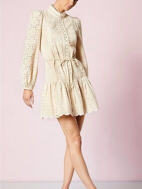 ANTONIO MELANI Brynn Eyelet Button Front Long Sleeve Tie Waist Dress